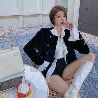 Ruffle Top / Woolen Double Breasted Blouse