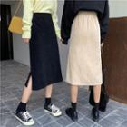 Corduroy Midi A-line Slit Skirt