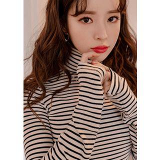Turtleneck Slim-fit Stripe Top