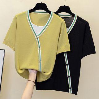 Asymmetrical Mock Two-piece Short-sleeve Knit Top