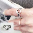 925 Sterling Silver Rhinestone Chained Open Ring Silver - One Size