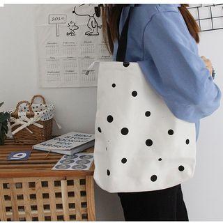 Canvas Dot Print Tote Bag White - One Size
