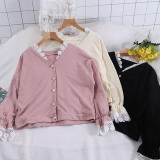 Lace Panel Long-sleeve Lightweight Cardigan