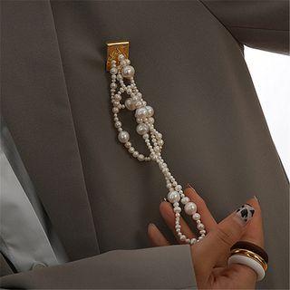 Faux Pearl Brooch Gold & White - One Size