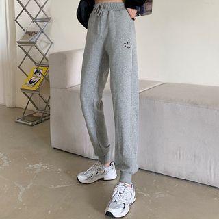 Smiling Face Embroidered Sweatpants