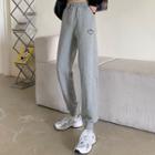 Smiling Face Embroidered Sweatpants