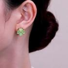 Clover Stud Earring 1 Pair - Gold & Green - One Size