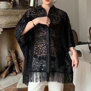 3/4-sleeve Lace Fringed Shirt