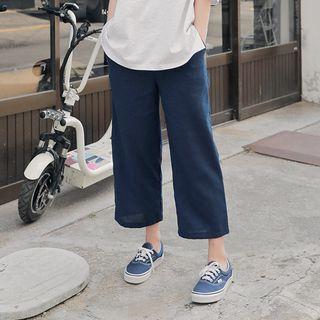 Band-waist Wide Cotton Pants