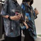 Couple Matching Elbow-sleeve Multicolored Shirt