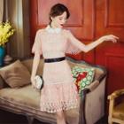 Cape-sleeve Crochet Collared Dress