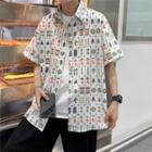 Short-sleeve Mahjong Print Shirt