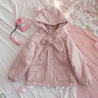 Ribbon Zip-up Hooded Jacket Pink - One Size