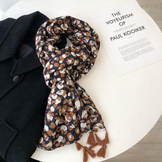 Flower Linen Cotton Shawl Tangerine & Navy Blue - One Size