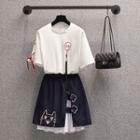 Set: Short-sleeve Embroidered T-shirt + Mini Skirt