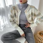 Multicolor-stripe Faux-pearl Cardigan Ivory - One Size