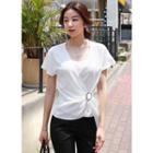 Ring-buckle Wrap-front Chiffon Top