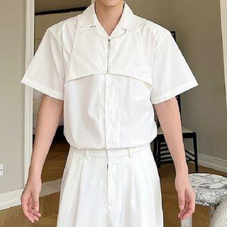 Mock Two-piece Short-sleeve Zip Accent Shirt
