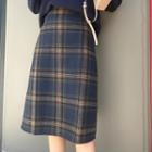 Midi A-line Plaid Skirt