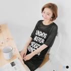 Lettering Short Sleeve Knitted Tunic