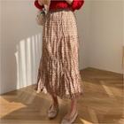 Band-waist Floral Print Pleated Skirt Ivory - One Size