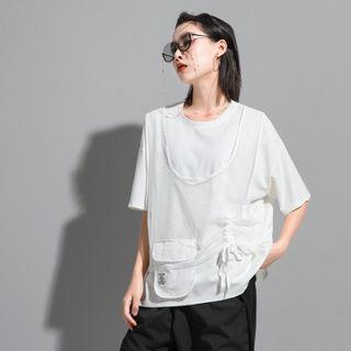 Round-neck Plain Drawstring Cargo Oversize Shirt