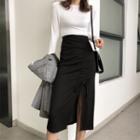 Side Slit Straight-fit Skirt