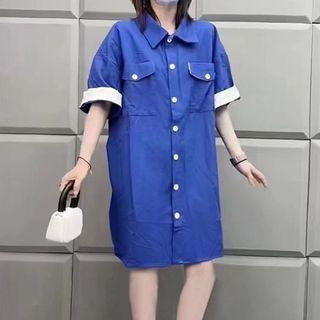 Elbow-sleeve Panel Shirt Dress