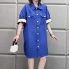 Elbow-sleeve Panel Shirt Dress