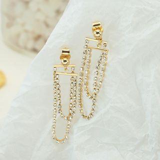 Rhinestone Dangle Earring 1 Pair - 925 Silver Needle - Gold - One Size