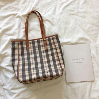 Plaid Faux Leather Tote Bag Plaid - Black & White - One Size