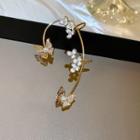 Butterfly Flower Rhinestone Faux Pearl Alloy Cuff Earring 1 Piece - Left Earring - Gold - One Size