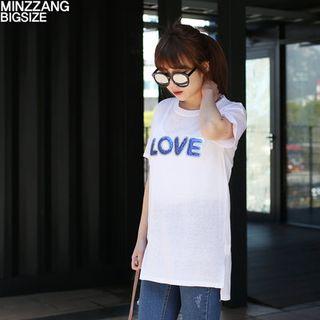 Short-sleeve Sequined-lettering Knit Top