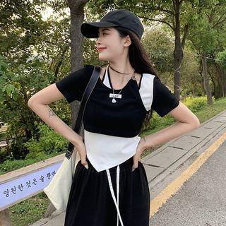 Mock Two-piece Short-sleeve Top / Pants