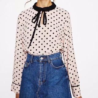 Long-sleeved Polka-dot Blouse