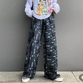 Cartoon Print High-waist Straight-cut Pants