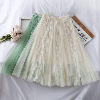 Fringed Mesh A-line Skirt
