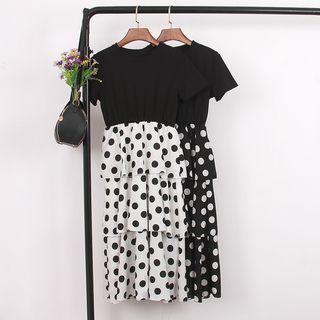 Short-sleeve Polka Dot Midi Layered Dress