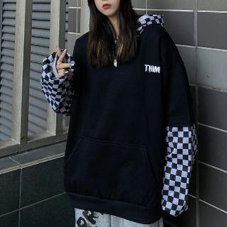 Checkerboard Panel Half-zip Hoodie