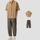 Elbow-sleeve Shirt / Plain Shirt / Straight Leg Pants