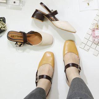 Chunky Heel Two Tone Square Toe Sandals