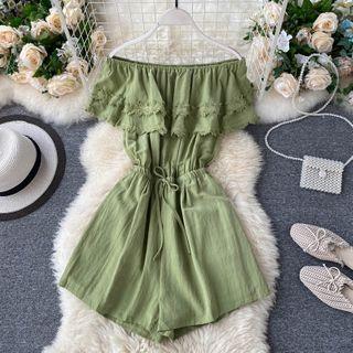 Lace Trim Off-shoulder Wide-leg Playsuit