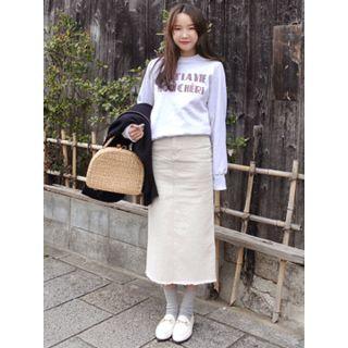 Slit-back Cotton Midi Skirt