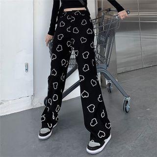 High-waist Heart Print Wide-leg Pants