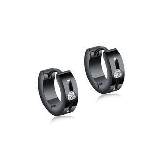Simple And Fashion Plated Black Geometric Round Cubic Zirconia 316l Stainless Steel Stud Earrings Black - One Size