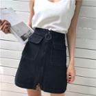 Ring-accent Denim Skirt