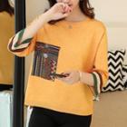 3/4-sleeve Color-panel Sweater