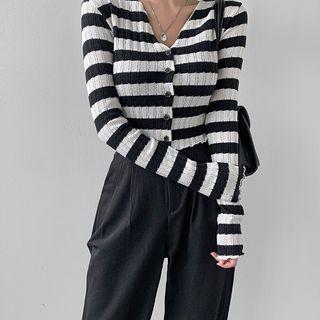 V-neck Cropped Stripe Cardigan