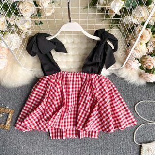 Bow Suspender Plaid Tank Top