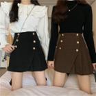 High-waist Pleated Panel Mini Skirt